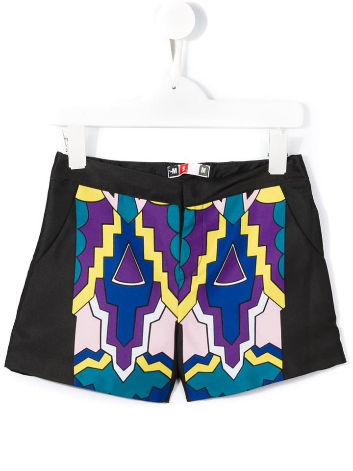 Msgm Kids Geometric Print Shorts, Girl's, Size: 10 Yrs, Black