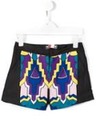 Msgm Kids Geometric Print Shorts, Girl's, Size: 10 Yrs, Black
