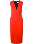 Victoria Beckham V-neck Fitted Dress, Women's, Size: 42, Red, Elastodiene/viscose/polyester
