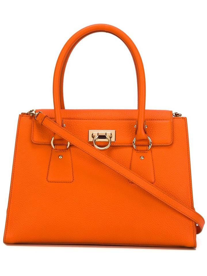 Salvatore Ferragamo Gancio Lock Tote, Women's, Yellow/orange, Calf Leather