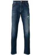 Philipp Plein Distressed Slim Fit Jeans, Men's, Size: 32, Blue, Cotton/spandex/elastane