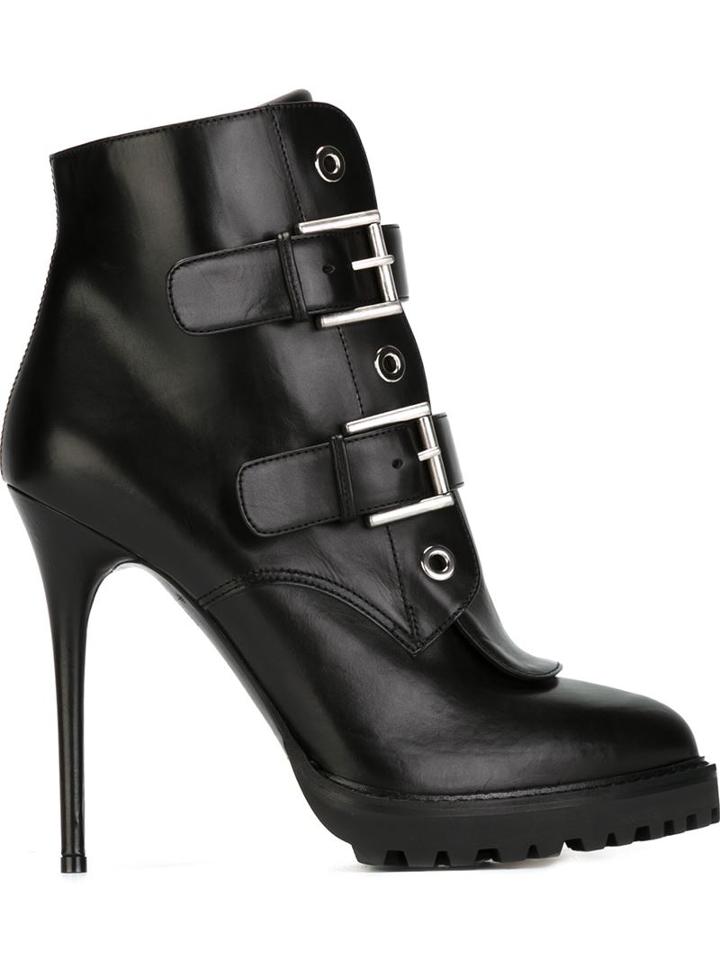 Alexander Mcqueen Buckled Ankle Boots, Women's, Size: 39, Black, Leather/rubber