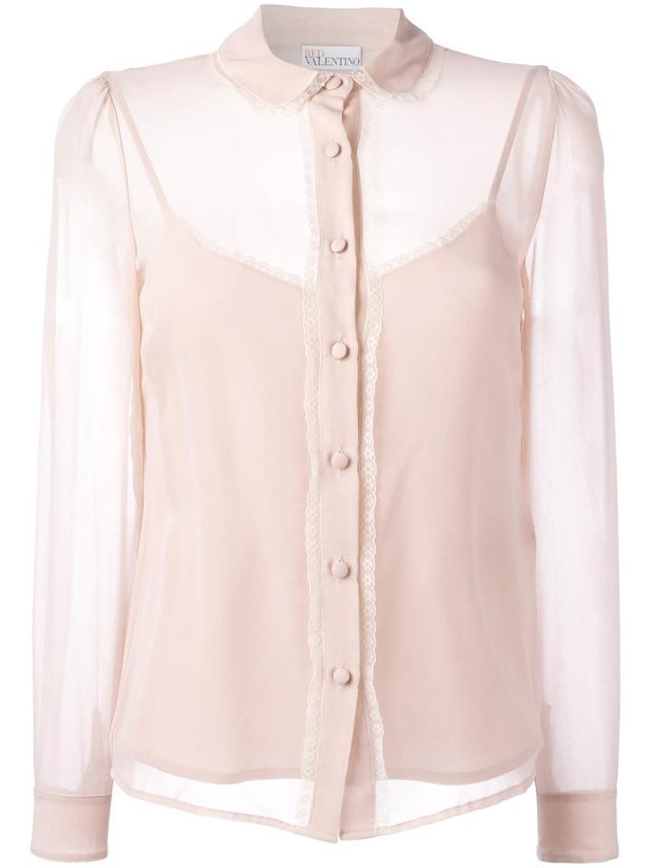 Red Valentino Lace Edging Sheer Shirt, Women's, Size: 42, Pink/purple, Silk/polyamide