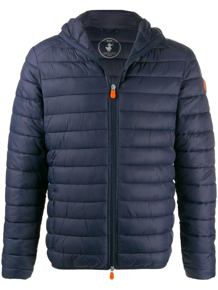 Save The Duck Quilted Zip-front Coat - Blue