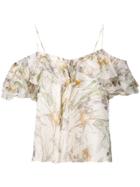 Alexander Mcqueen Floral Frill Cold Shoulder Top - Multicolour