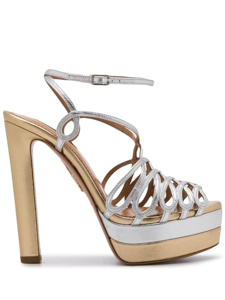 Aquazzura Monroe Plateau Metallic Sandals - Silver