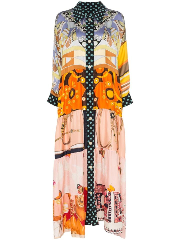 Rianna + Nina Polka Dot And Floral Print Silk Maxi Dress -