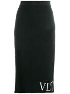 Valentino Logo Knitted Pencil Skirt - Black