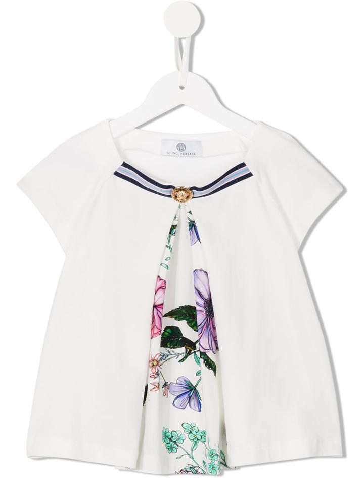 Young Versace - Floral Pleated Top - Kids - Cotton/spandex/elastane - 6 Yrs, White