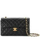 Chanel Vintage Double Flap Quilted Chain Shoulder Bag - Black