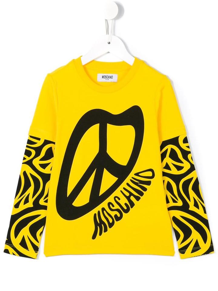 Moschino Kids Peace Sign Print T-shirt, Boy's, Size: 6 Yrs, Yellow/orange