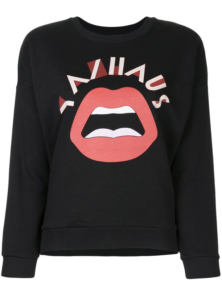 Yazbukey Slogan Lips Print Sweatshirt - Black