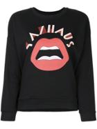 Yazbukey Slogan Lips Print Sweatshirt - Black