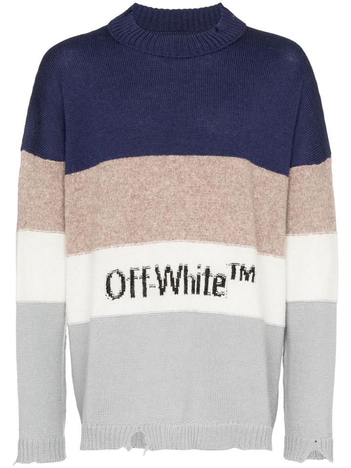 Off-white Logo Striped Distressed Jumper - Multicolour