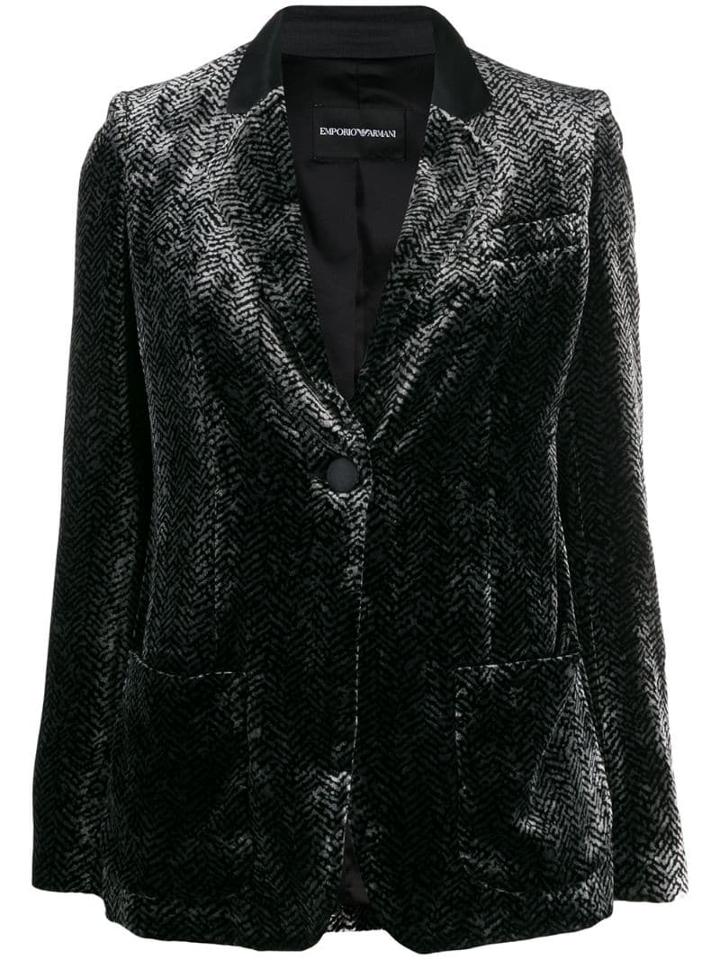 Emporio Armani Printed Velvet Blazer - Black