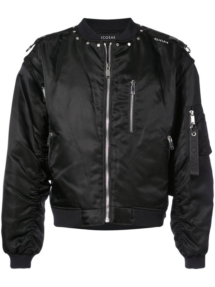 Icosae Zip Shoulder Bomber Jacket - Black