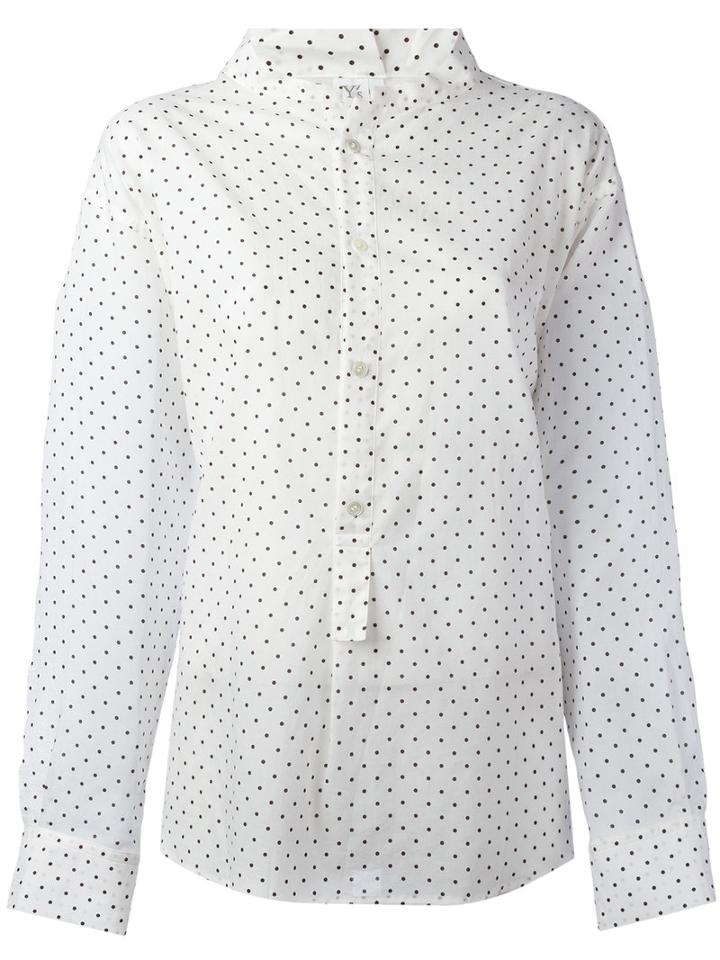 Y's - High Neck Dots Shirt - Women - Cotton/tencel - 1, Women's, White, Cotton/tencel