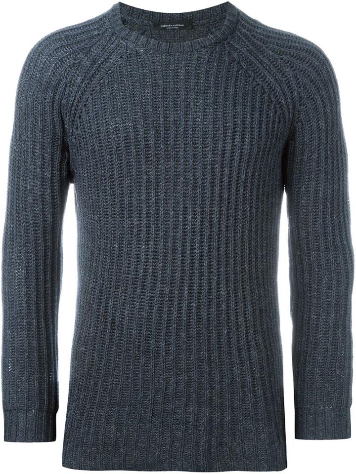 Roberto Collina Cable Knit Fitted Jumper, Men's, Size: 54, Grey, Cotton