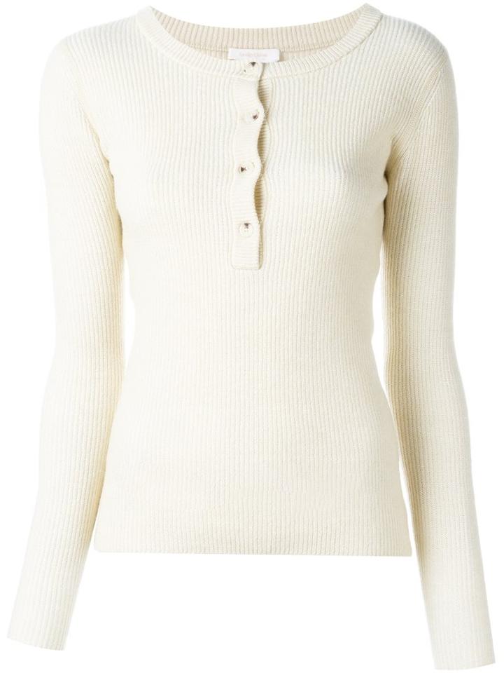See By Chloé Ribbed Knit Top, Women's, Size: Small, White, Cotton/wool