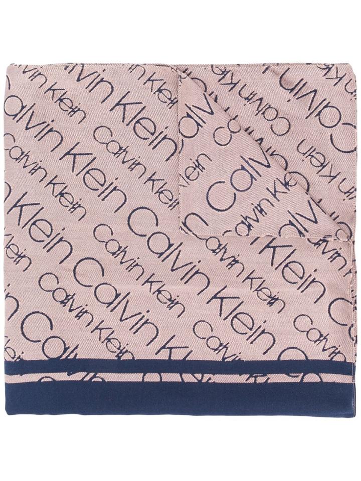 Calvin Klein Bordered Monogram Scarf - Blue