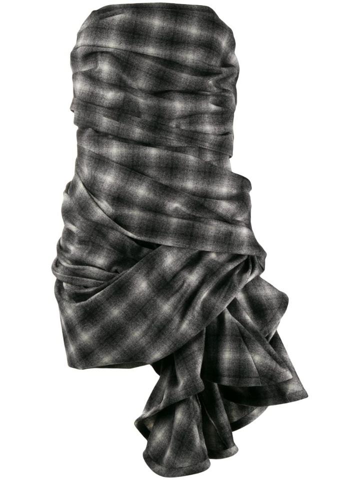 Nina Ricci Checked Asymmetric Dress - Grey