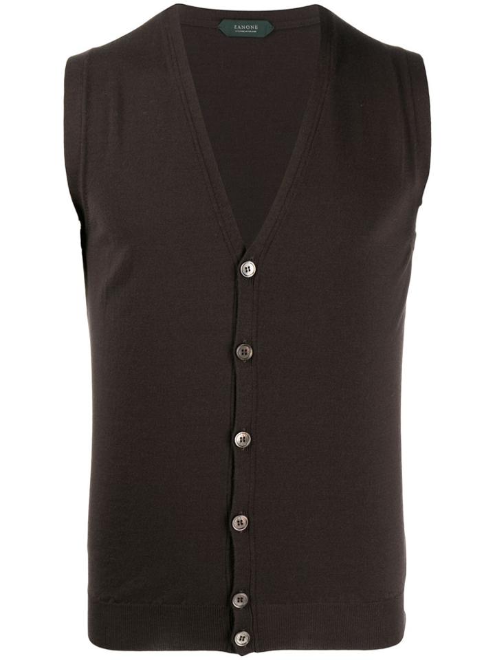 Zanone Buttoned Vest - Brown