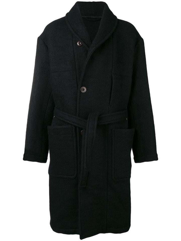 Lemaire Belted Single-breasted Coat - Black