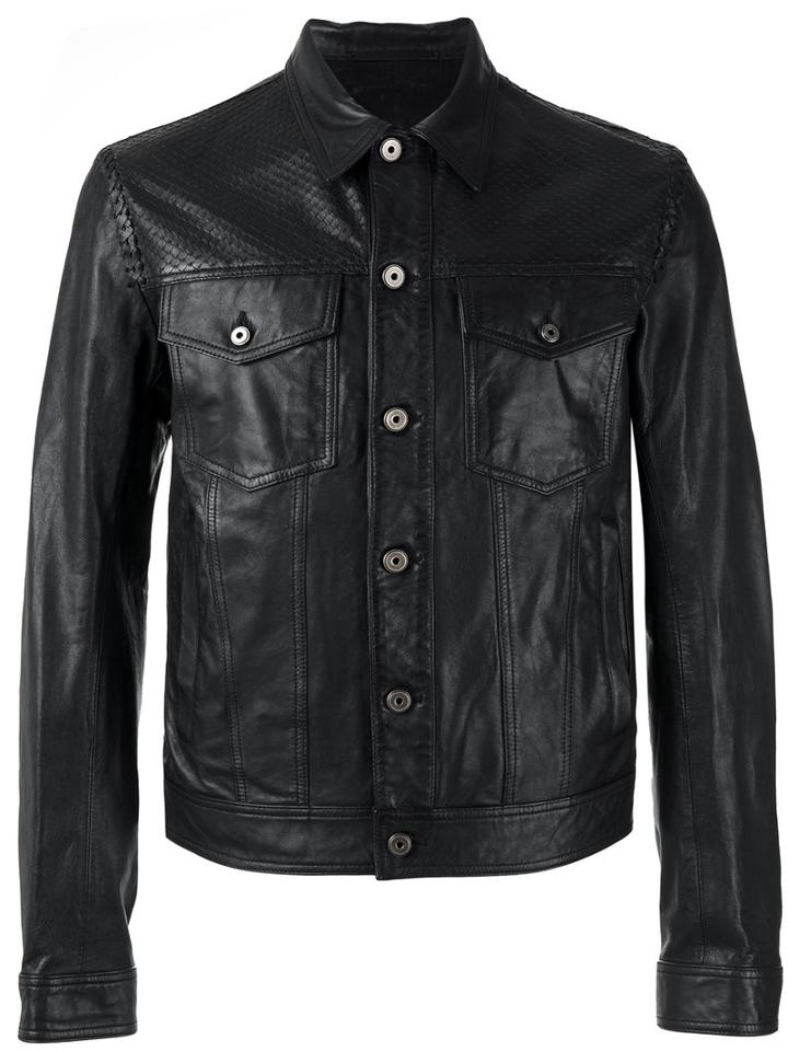 Just Cavalli Button-up Leather Jacket, Men's, Size: 46, Black, Calf Leather