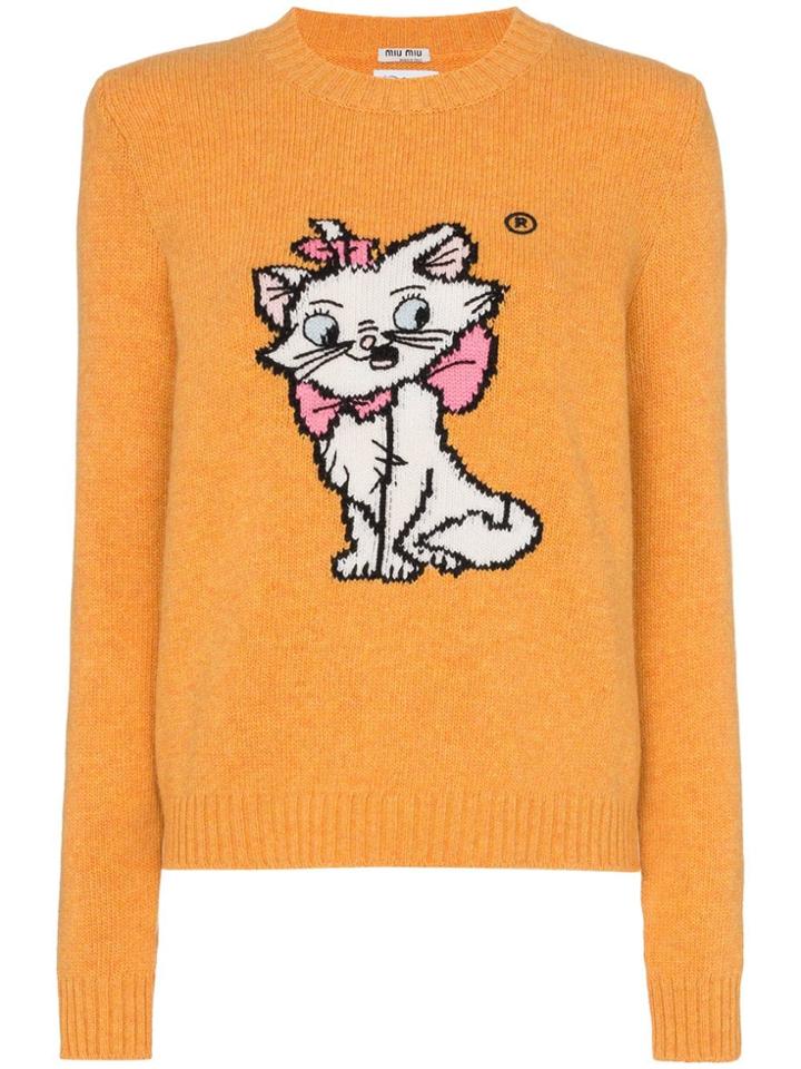 Miu Miu Long Sleeve Aristocats Intarsia Jumper - Orange