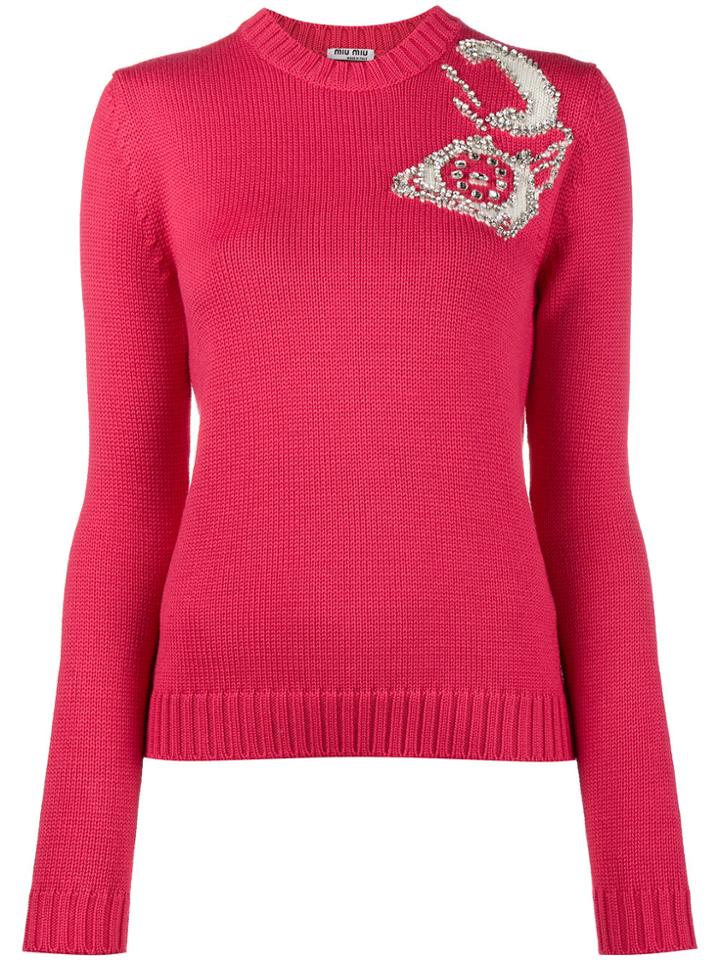 Miu Miu Phone Intarsia Knitted Sweater - Pink & Purple