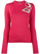 Miu Miu Phone Intarsia Knitted Sweater - Pink & Purple