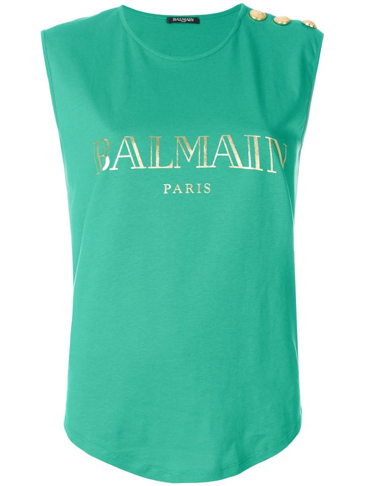 Balmain Logo Print Tank Top - Green