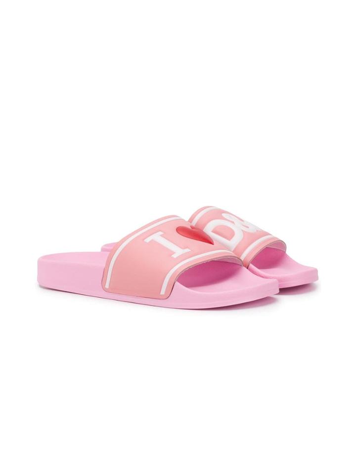 Dolce & Gabbana Kids Slogan Strap Slides - Pink