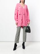 Msgm Oversize Holey Knitted Jumper - Pink & Purple