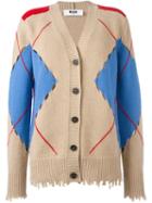 Msgm Distressed Argyle Cardigan, Women's, Size: Large, Nude/neutrals, Polyamide/wool