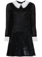 Ashish Sequinned Mini Dress With Contrasting Collar And Cuffs - Black
