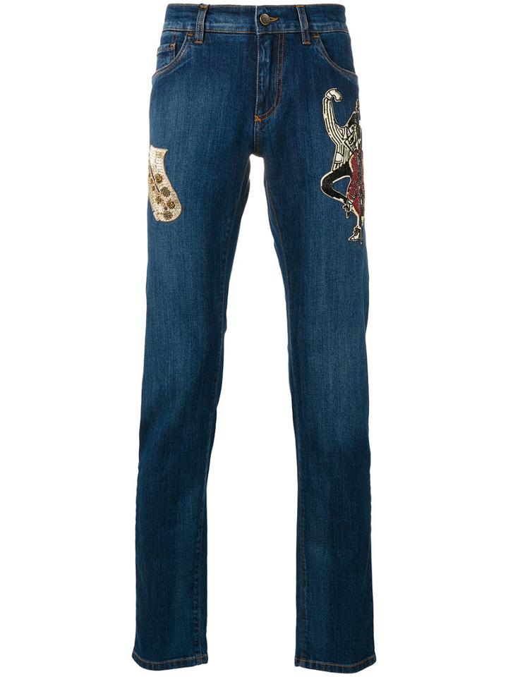 Dolce & Gabbana Jazz Patch Jeans, Men's, Size: 46, Blue, Cotton/spandex/elastane/glass/calf Leather