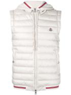 Moncler Striped Trim Hooded Gilet, Men's, Size: Large, White, Polyamide/cotton/goose Down