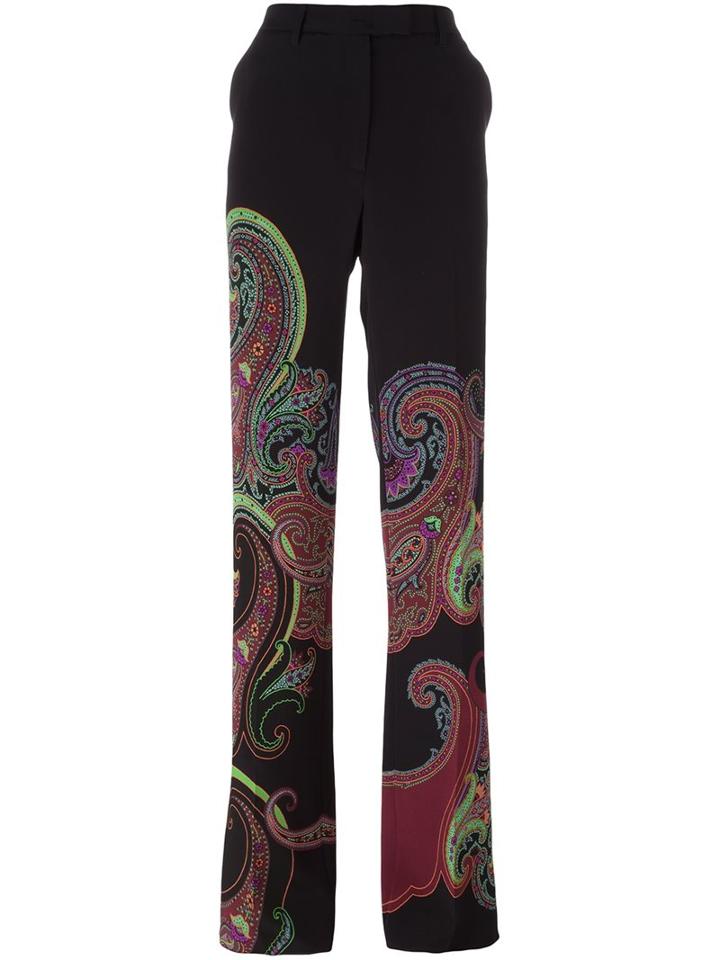 Etro Paisley Print Straight Trousers, Women's, Size: 42, Black, Silk/spandex/elastane