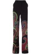 Etro Paisley Print Straight Trousers, Women's, Size: 42, Black, Silk/spandex/elastane