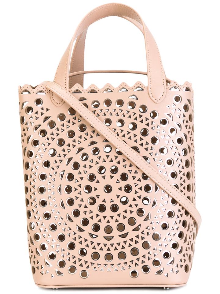 Azzedine Alaia Cut-out Pattern Tote, Women's, Nude/neutrals, Leather