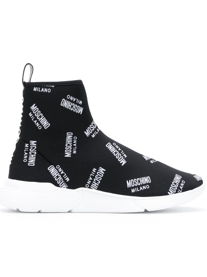 Moschino All-over Logo Print Sock Hi-tops - Black