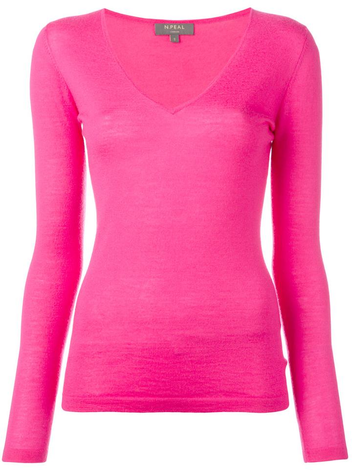 N.peal Superfine V-neck Jumper, Women's, Size: Large, Pink/purple, Cashmere