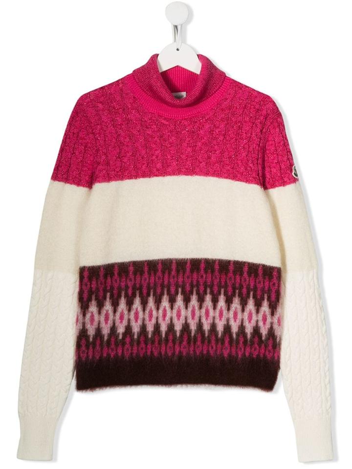 Moncler Kids Teen Contrast Panel Knit Sweater - Pink