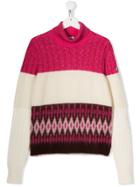 Moncler Kids Teen Contrast Panel Knit Sweater - Pink