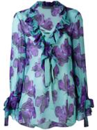 Alberta Ferretti - Floral Print Blouse - Women - Silk - 42, Blue, Silk