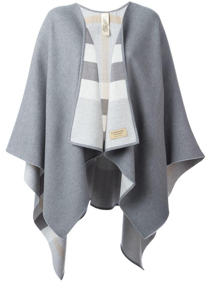 Burberry Striped Poncho, Women's, Grey, Merino
