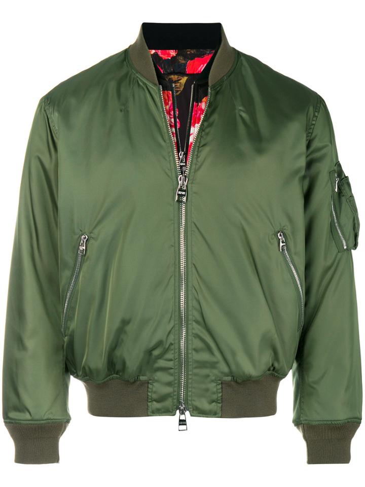 Alexander Mcqueen Painted Rose-bib Bomber Jacket - Green