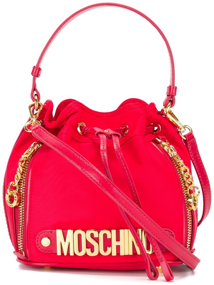 Moschino Logo Bucket Shoulder Bag - Red
