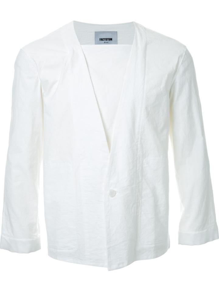 Factotum Single Button V-neck Shirt, Men's, Size: 48, White, Cotton